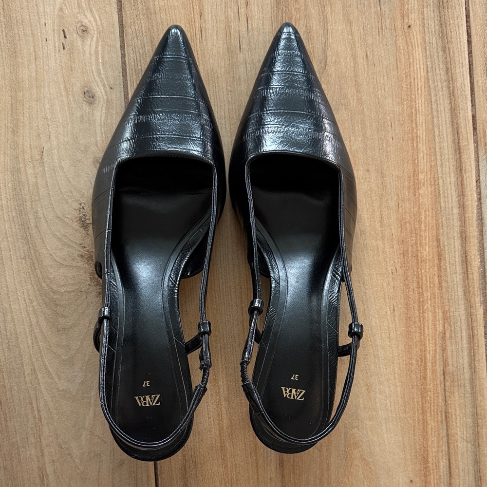 Zara Women's Black Pointed Slingback Heels